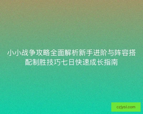 小小战争攻略全面解析新手进阶与阵容搭配制胜技巧七日快速成长指南